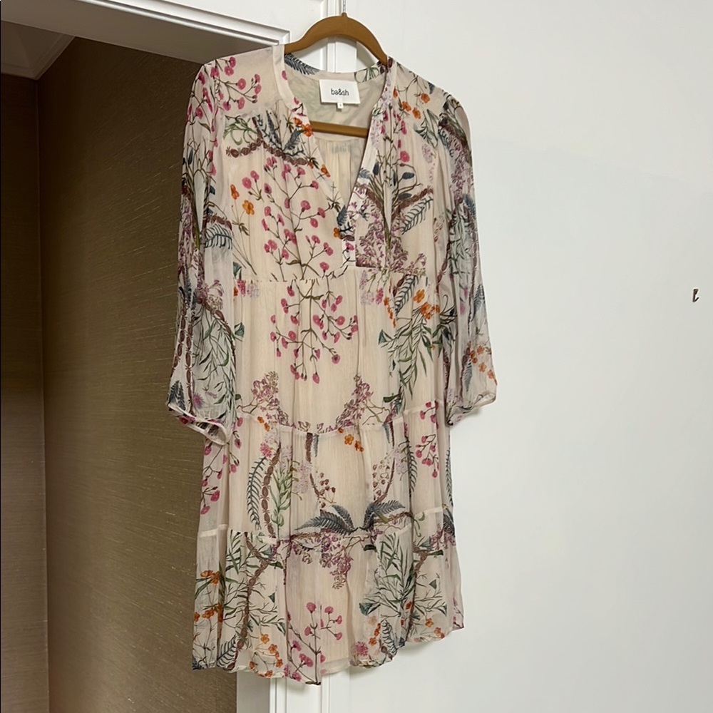 ba&sh Cream dress with Mandarin Collar and floral pattern